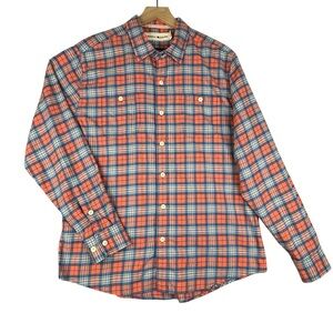 The Normal Brand Shirt Mens Large Orange Blue Plaid Flannel Work Pockets Outdoor